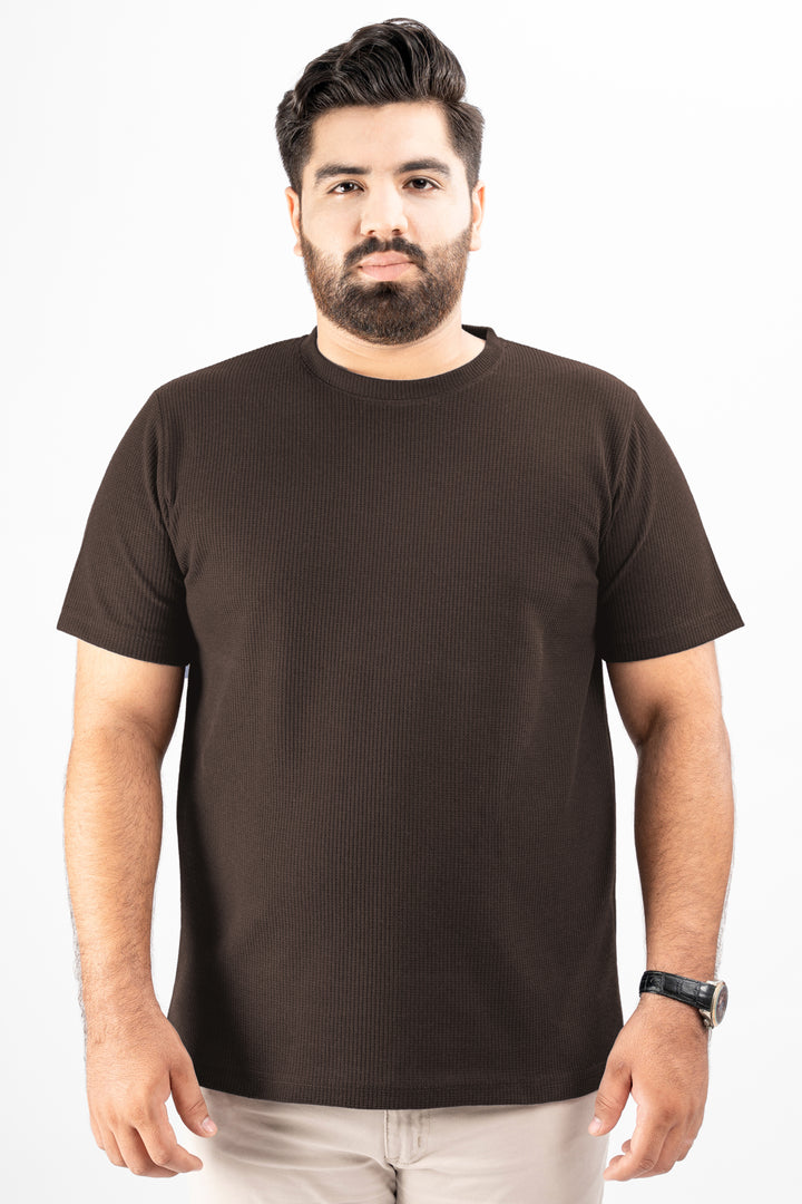 Brown Waffle Knit Textured T-Shirt (Plus size) - S25 - MT0505P