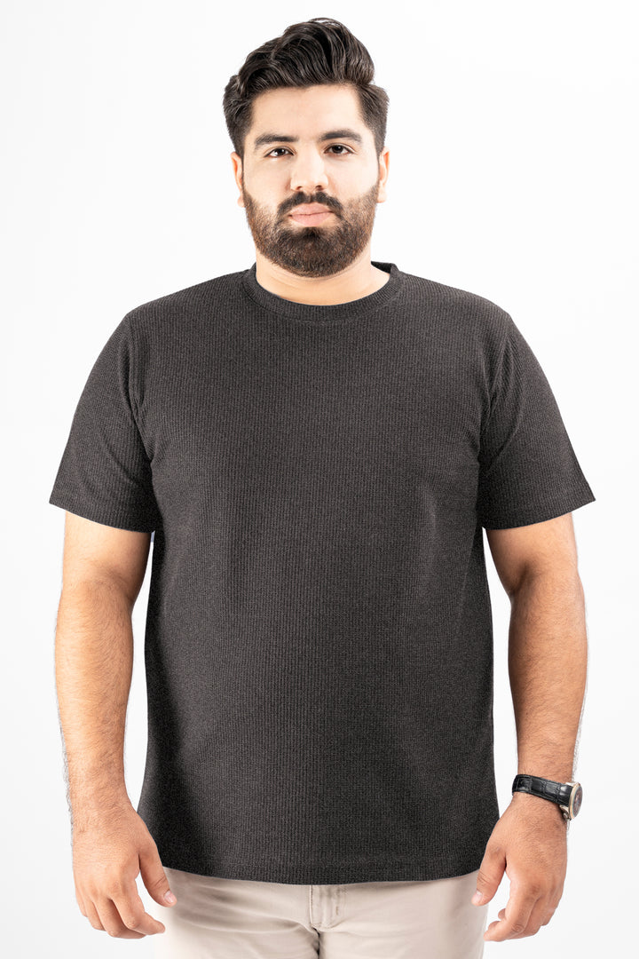 Charcoal Waffle Knit Textured T-Shirt (Plus size) - S25 - MT0500P