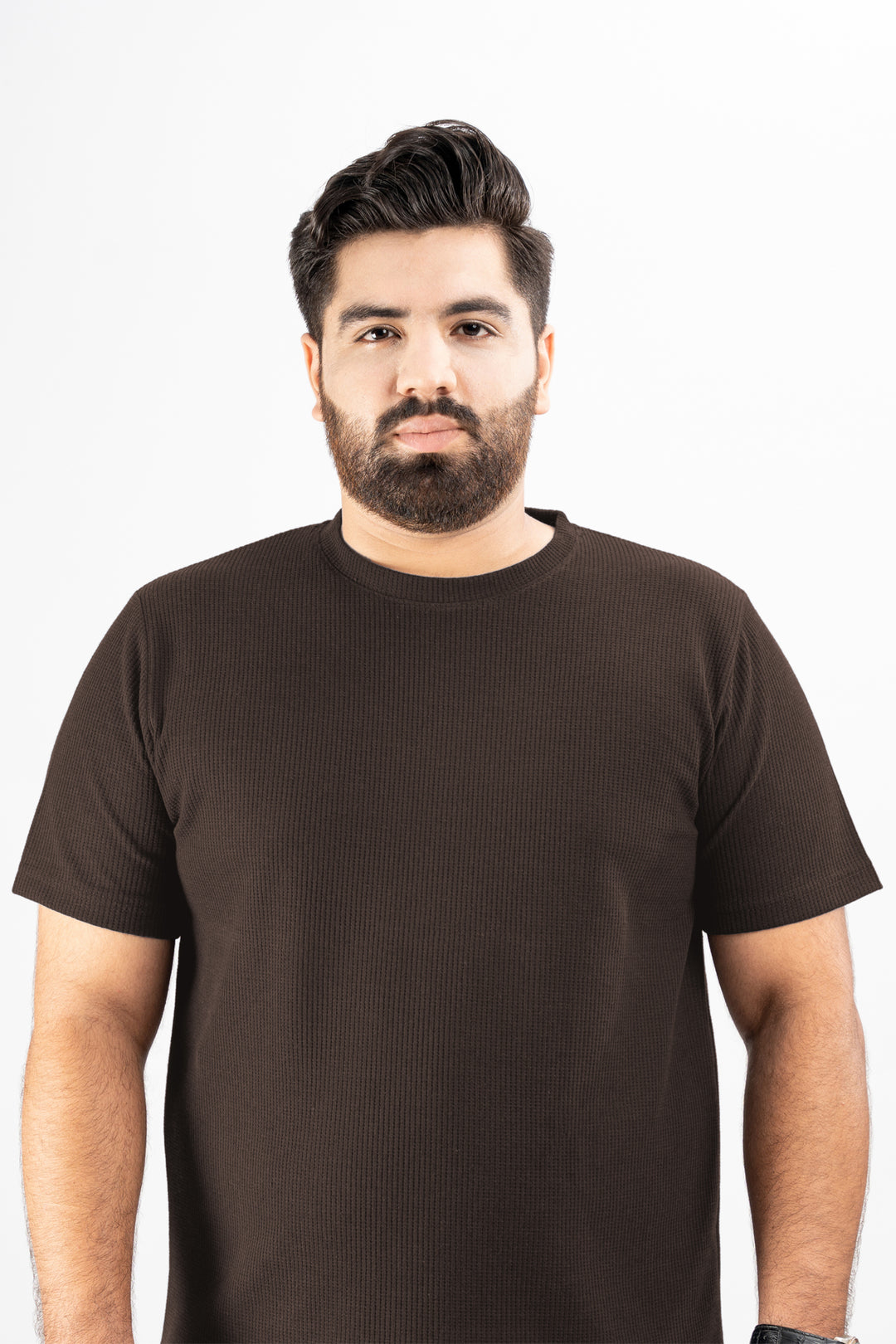Brown Waffle Knit Textured T-Shirt (Plus size) - S25 - MT0505P