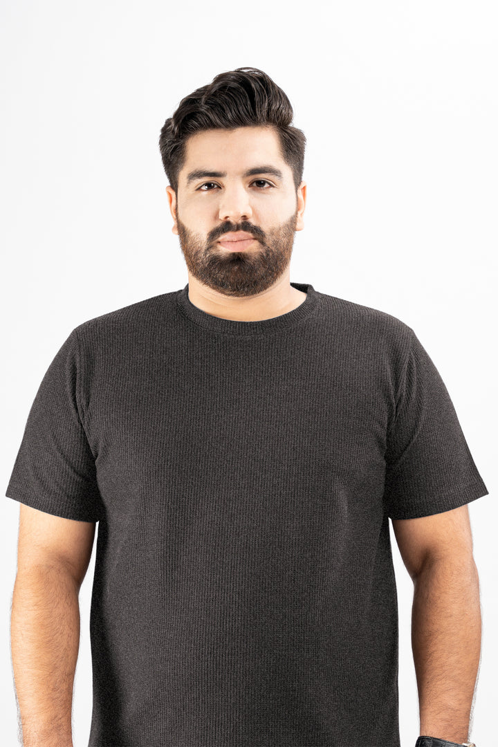 Charcoal Waffle Knit Textured T-Shirt (Plus size) - S25 - MT0500P