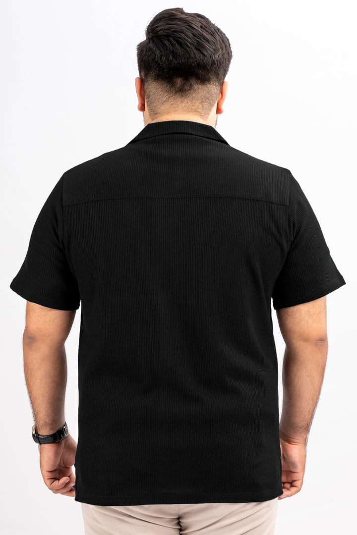 Black Waffle Knit Textured Resort Shirt (Plus Size) - S25 - MS0101P