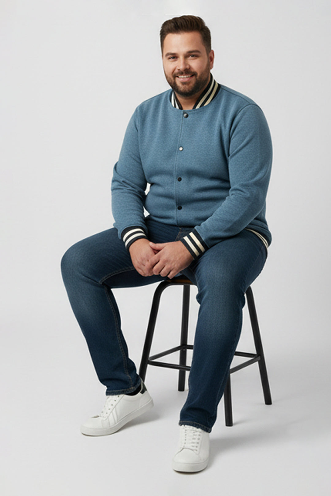 Blue Melange Varsity Jacket (Plus Size) - S24 - MJ0024P