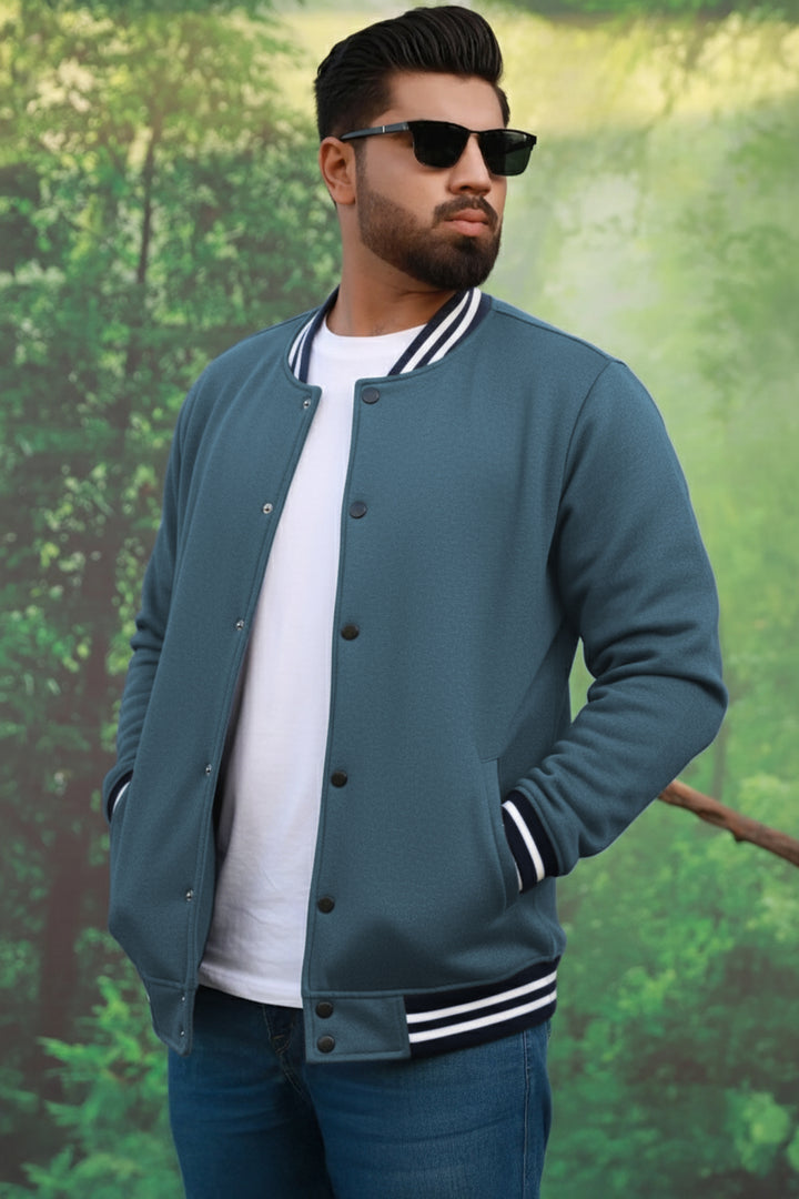 Blue Melange Varsity Jacket (Plus Size) - S24 - MJ0024P