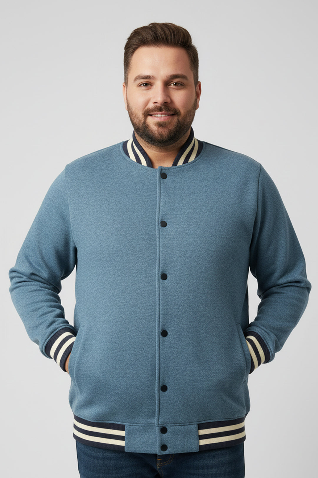 Blue Melange Varsity Jacket (Plus Size) - S24 - MJ0024P