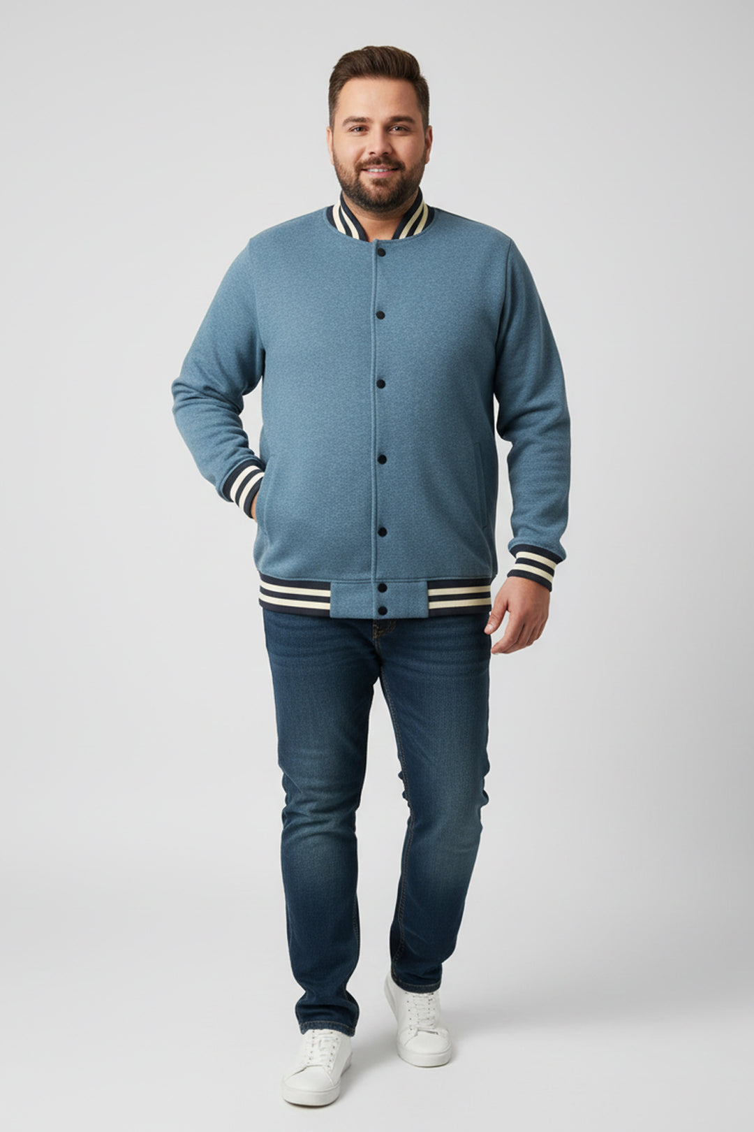 Blue Melange Varsity Jacket (Plus Size) - S24 - MJ0024P