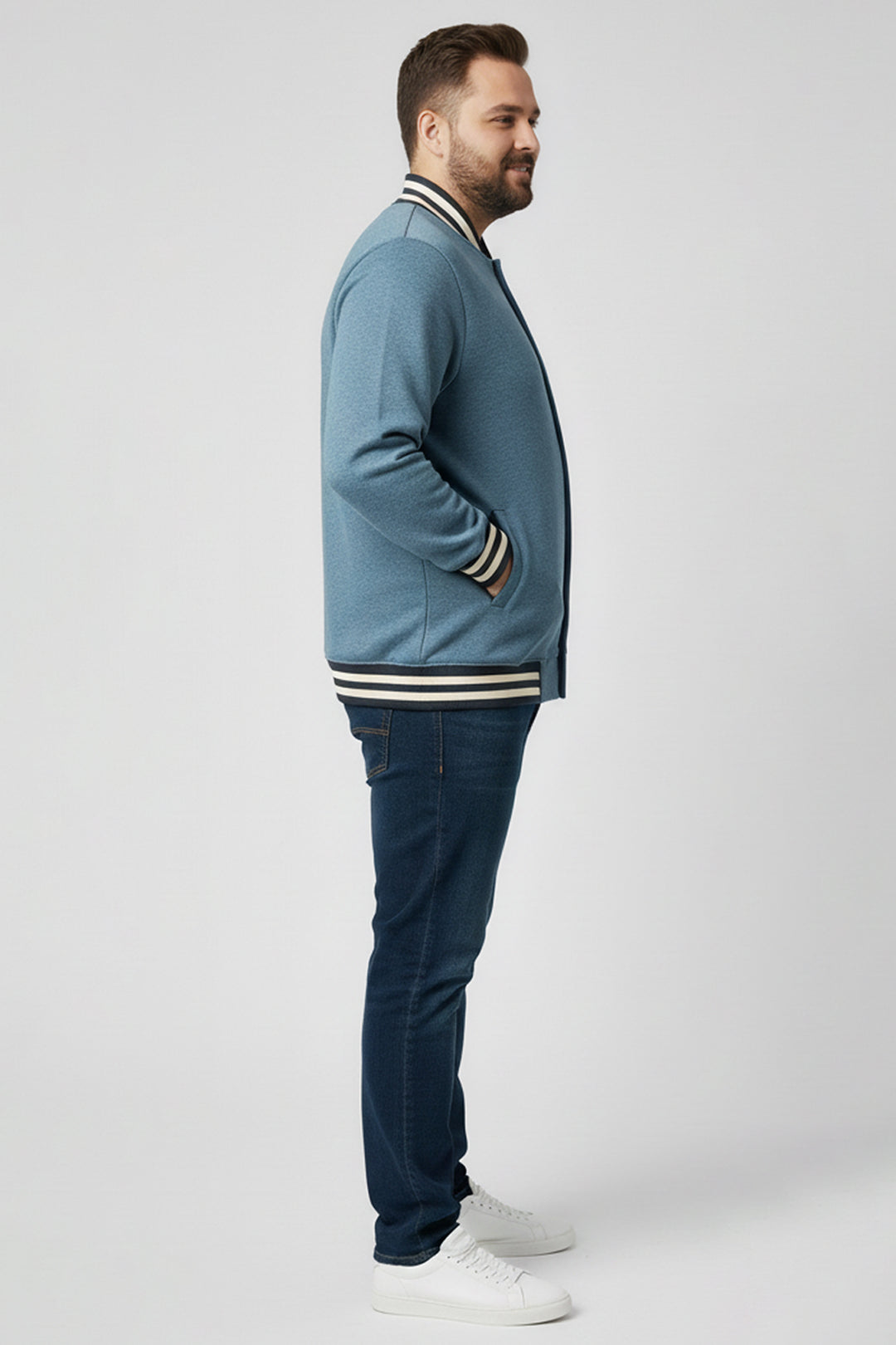 Blue Melange Varsity Jacket (Plus Size) - S24 - MJ0024P