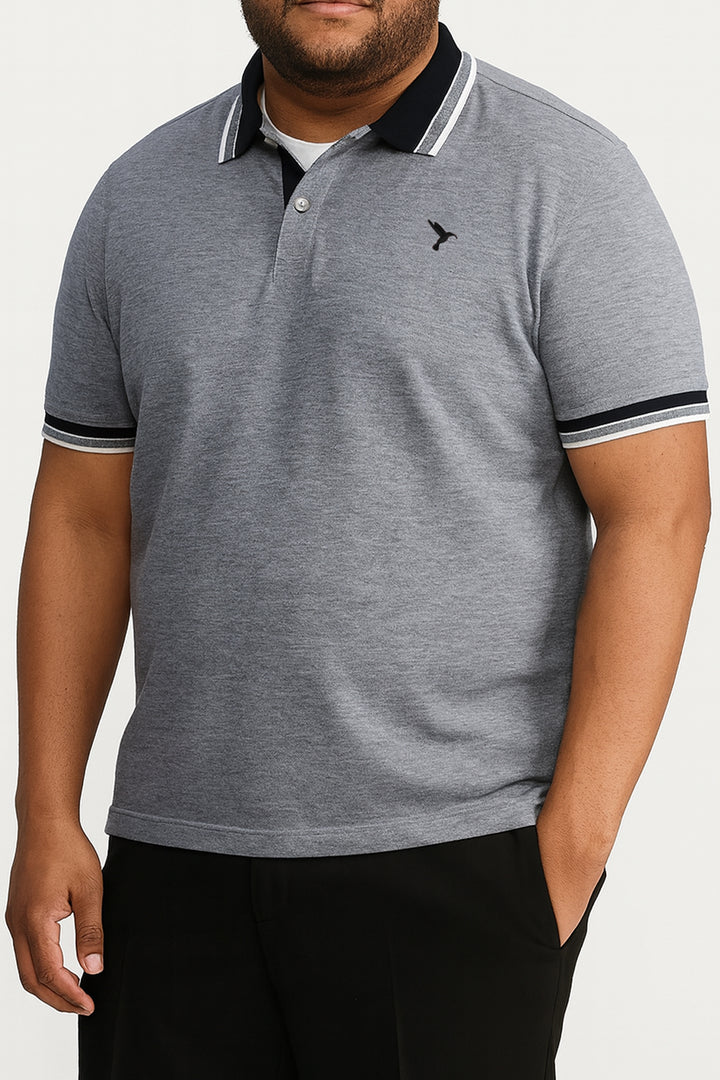 Birds Eye Grey & Black Jacquard Collar Polo Shirt (Plus size) - S25 - MP0446P