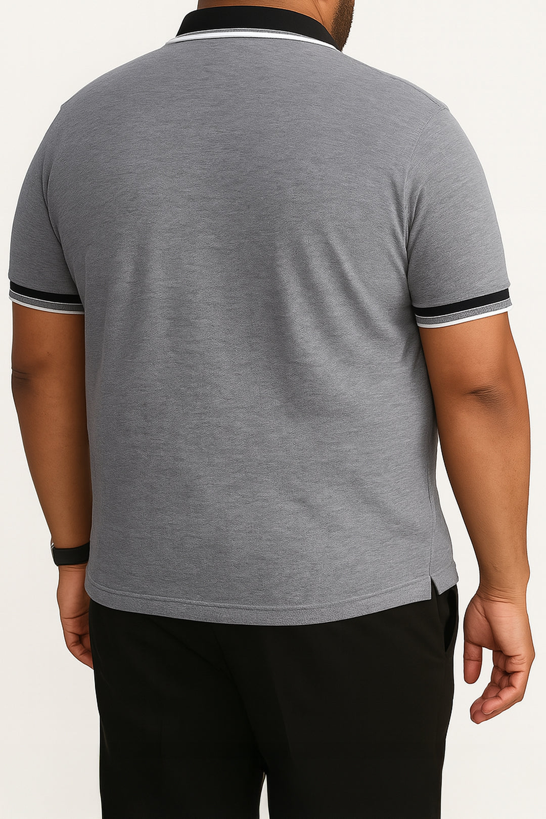 Birds Eye Grey & Black Jacquard Collar Polo Shirt (Plus size) - S25 - MP0446P