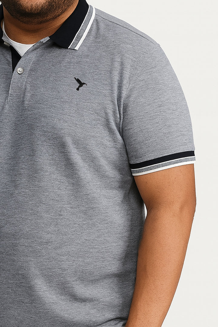 Birds Eye Grey & Black Jacquard Collar Polo Shirt (Plus size) - S25 - MP0446P