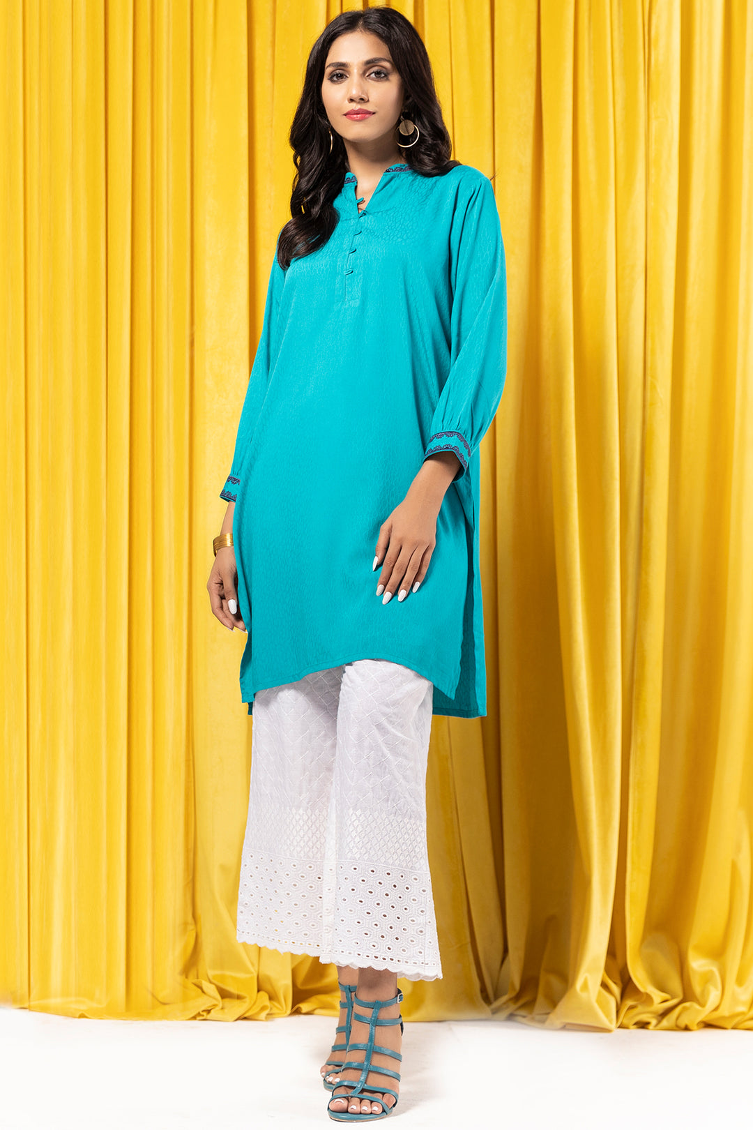 Rosabelle Turquoise Embroidered Kurti - S22 - WK00017