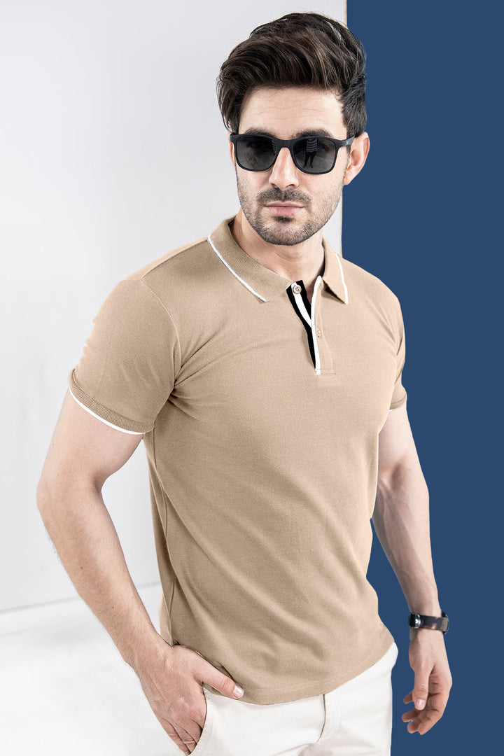 Dusty Taupe Contrast Placket Polo Shirt - S23 - MP0224R