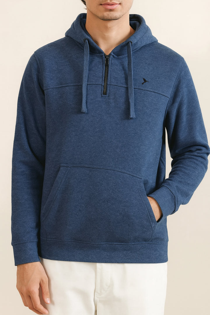 Navy Blue Melange Turtle Neck Hoodie - W23 - MH0064R