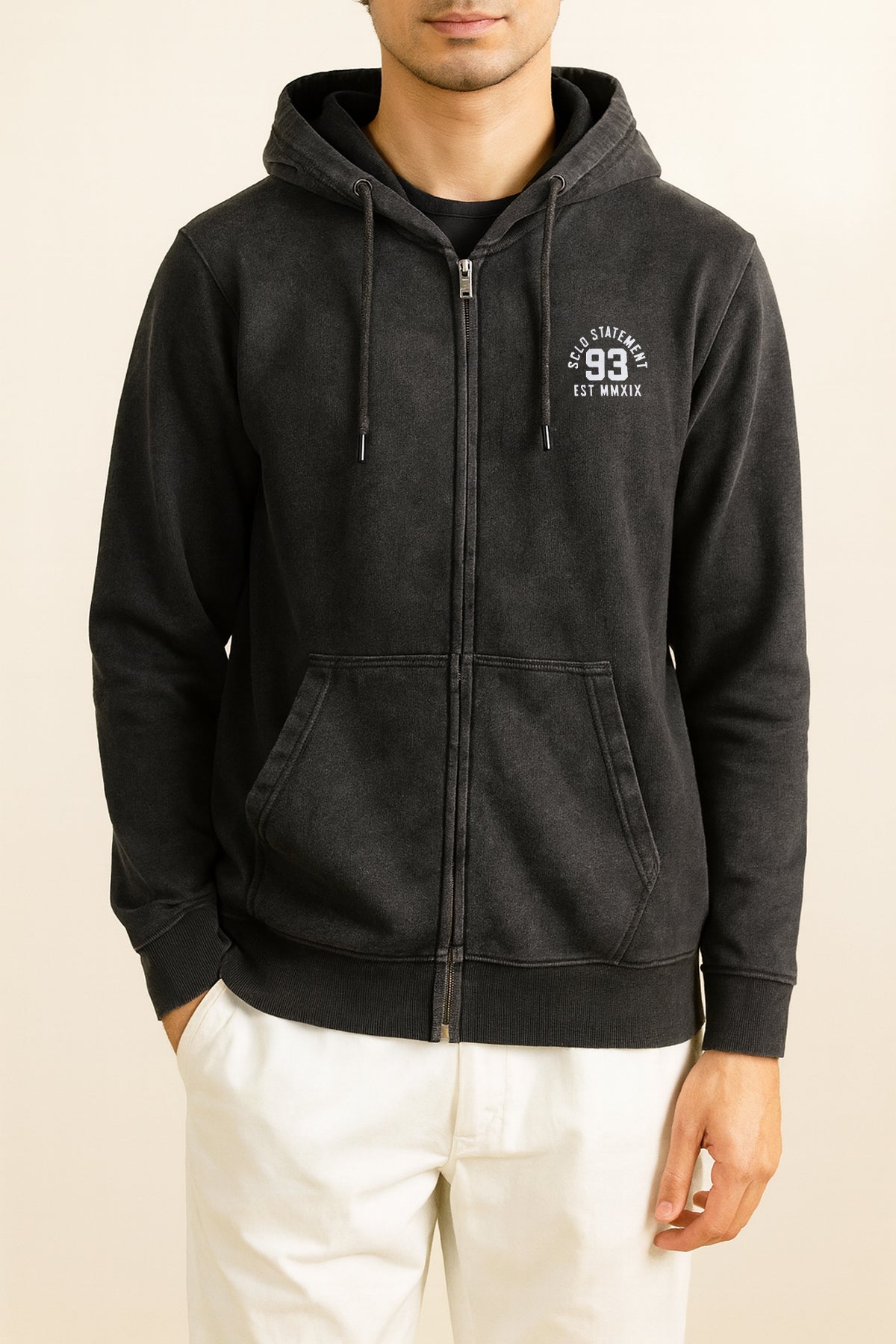 Black Acid Wash Zip Through Hoodie - S24 - MH0082R – Sclothers