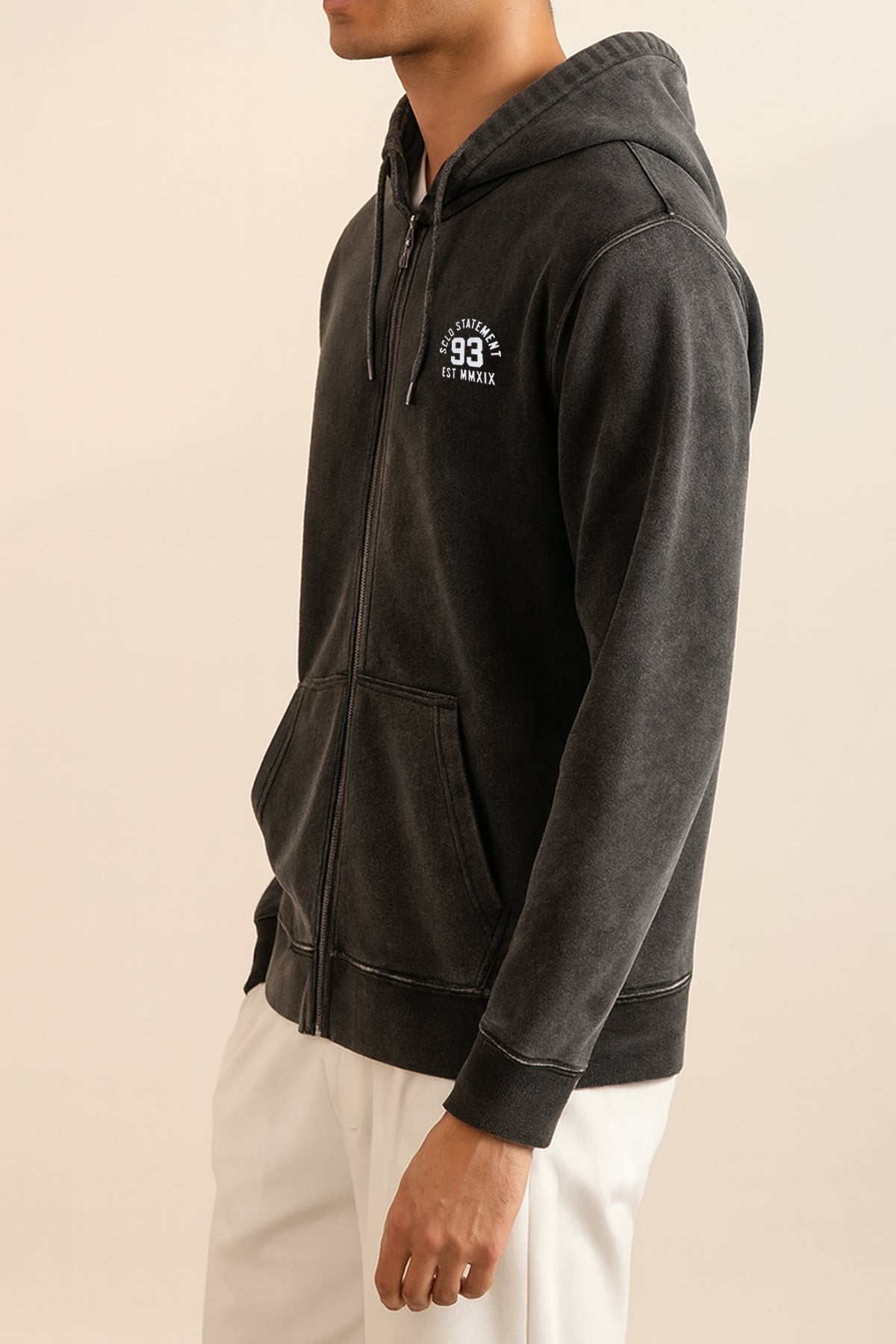 Black Acid Wash Zip Through Hoodie - S24 - MH0082R – Sclothers