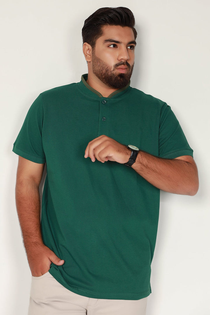 Green Mandarin Collar Polo Shirt (Plus Size) - S25- MP0101P