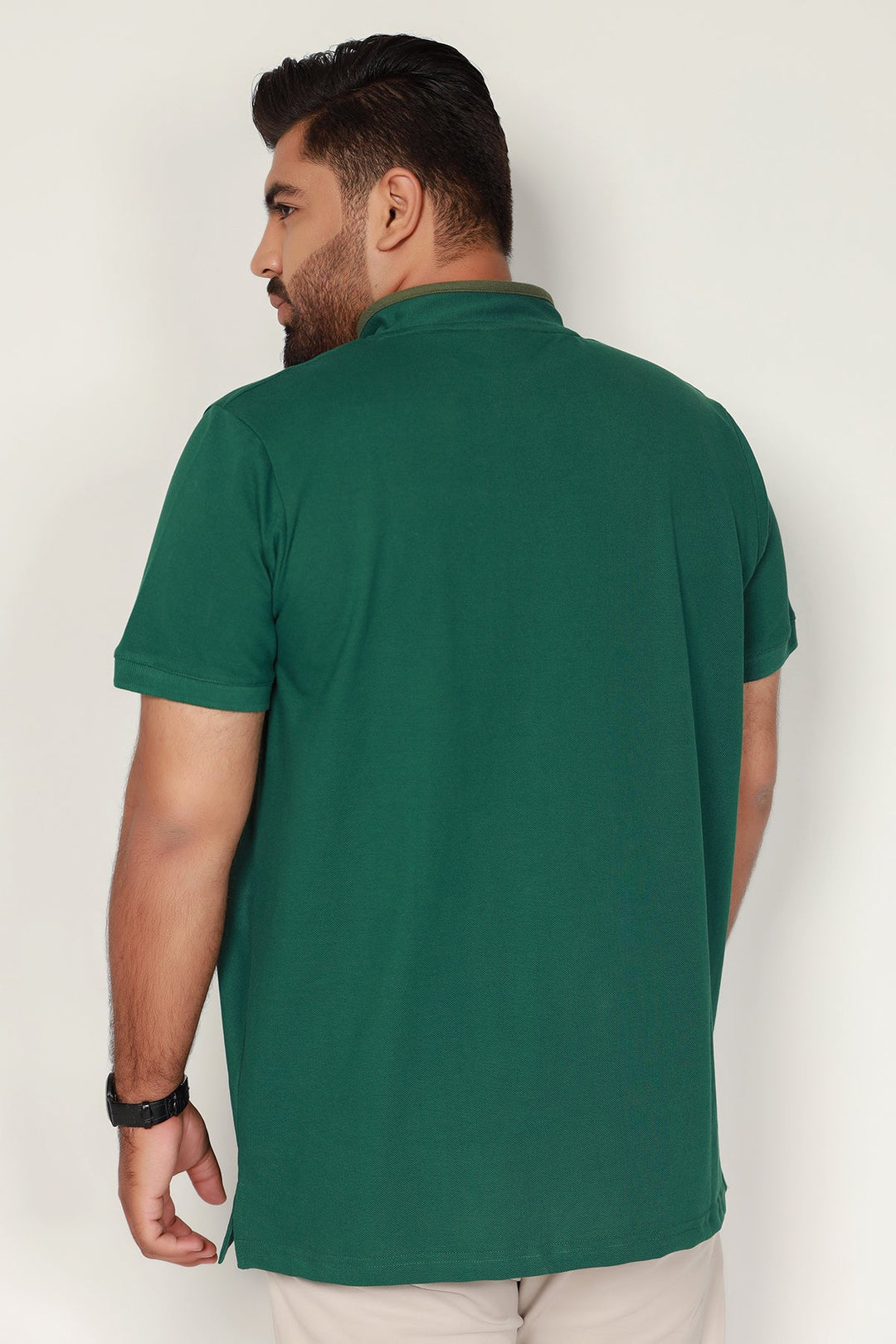Green Mandarin Collar Polo Shirt (Plus Size) - S25- MP0101P