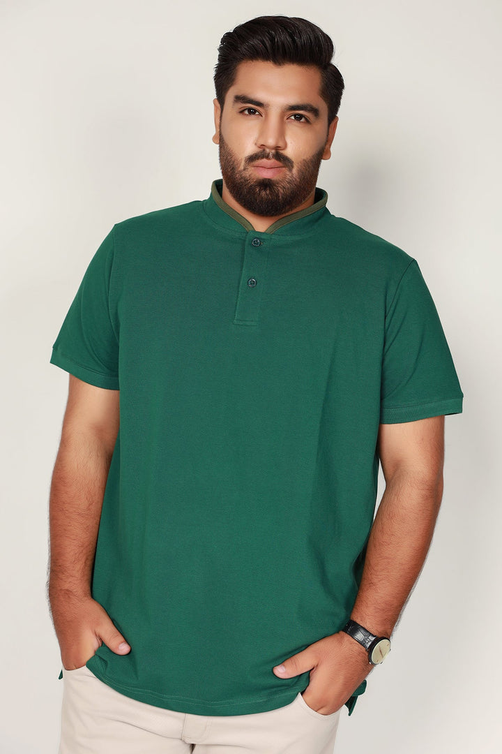 Green Mandarin Collar Polo Shirt (Plus Size) - S25- MP0101P