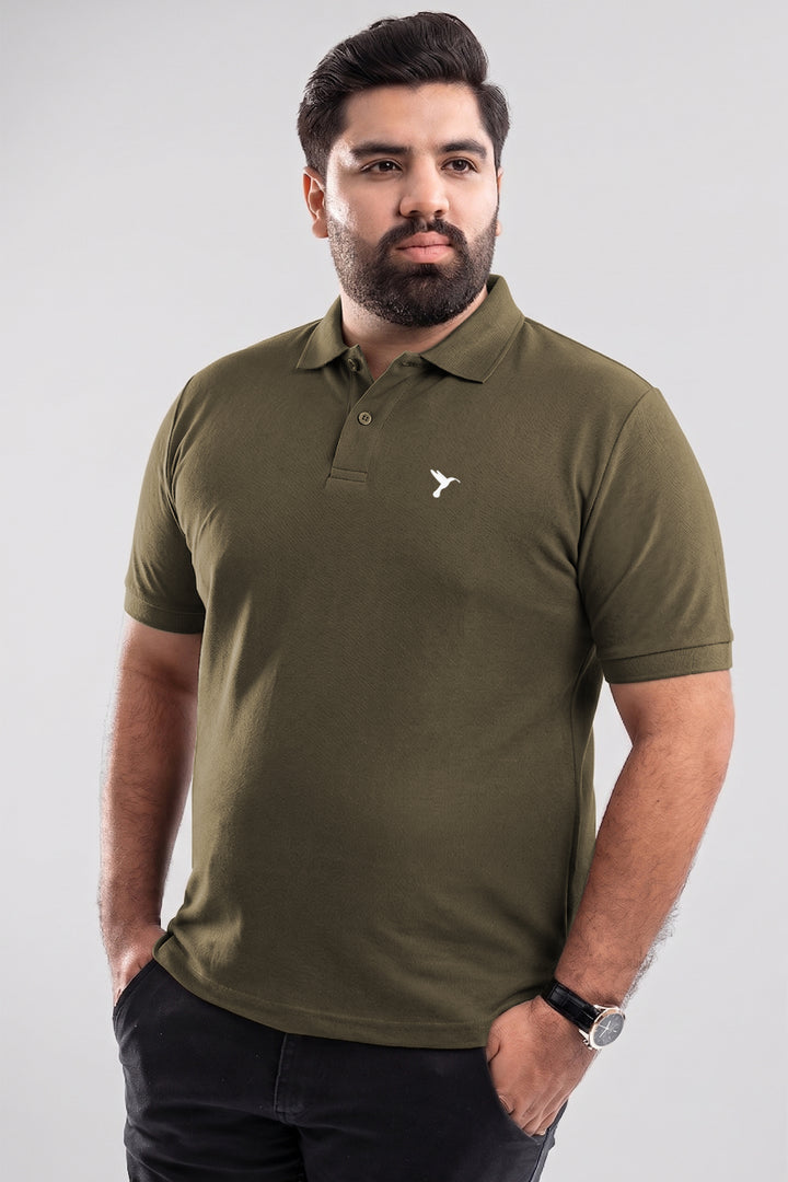 Olive Cotton Pique Embroidered Polo Shirt (Plus Size) - S25 - MP0321P
