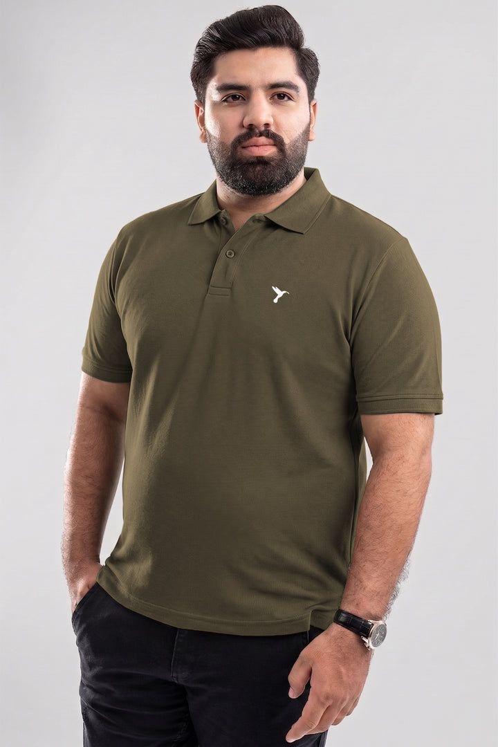 Olive Cotton Pique Embroidered Polo Shirt (Plus Size) - S25 - MP0321P