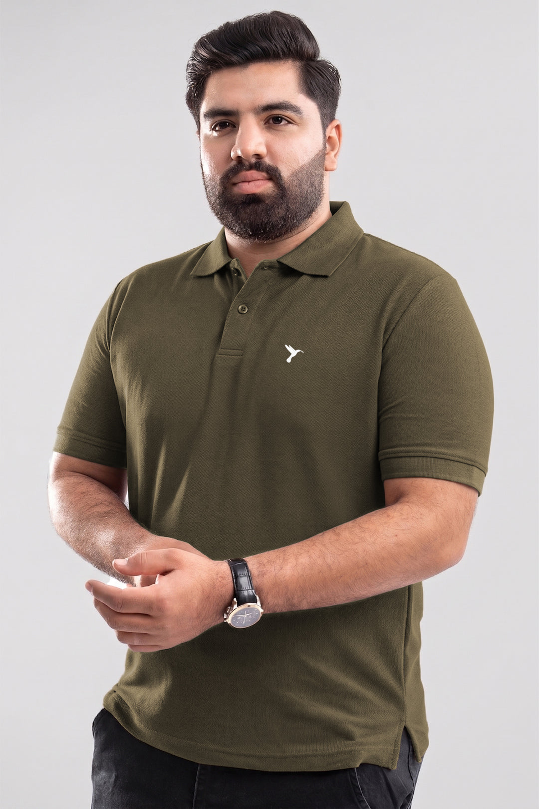Olive Cotton Pique Embroidered Polo Shirt (Plus Size) - S25 - MP0321P