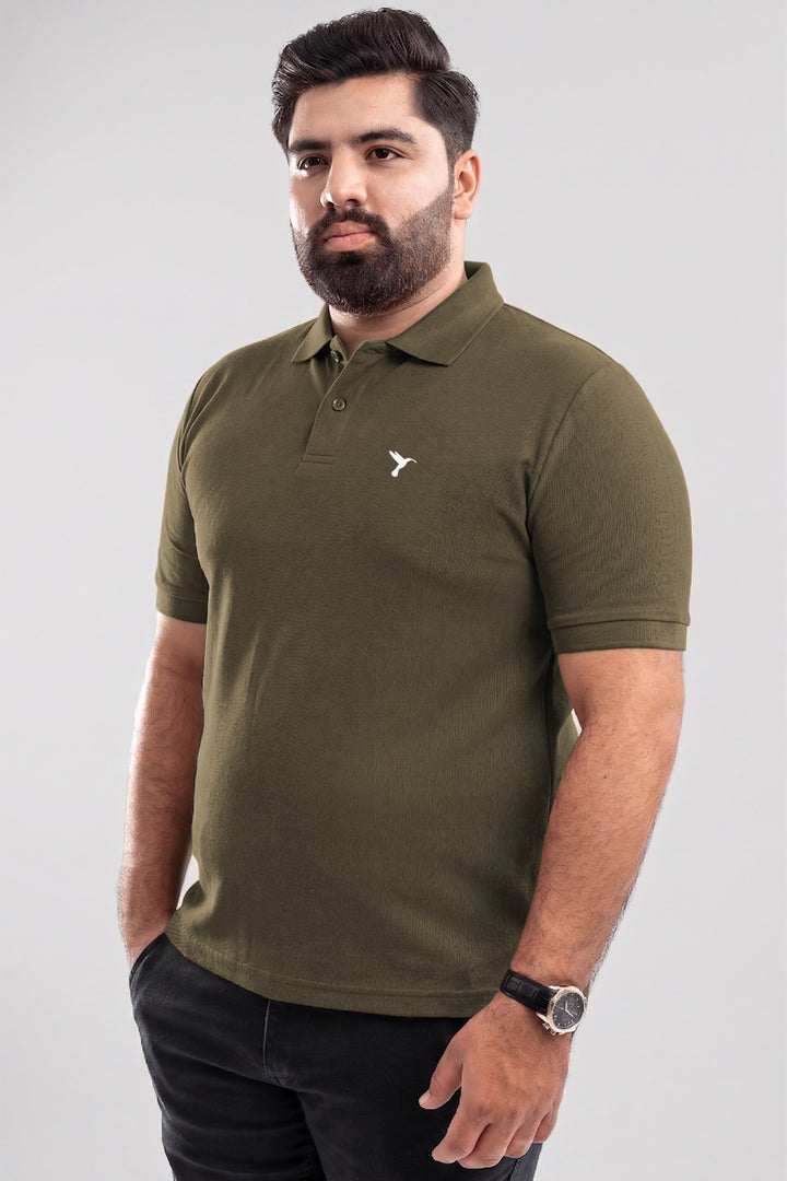 Olive Cotton Pique Embroidered Polo Shirt (Plus Size) - S25 - MP0321P