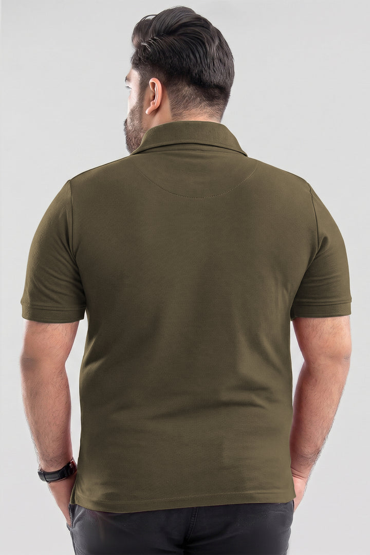 Olive Cotton Pique Embroidered Polo Shirt (Plus Size) - S25 - MP0321P