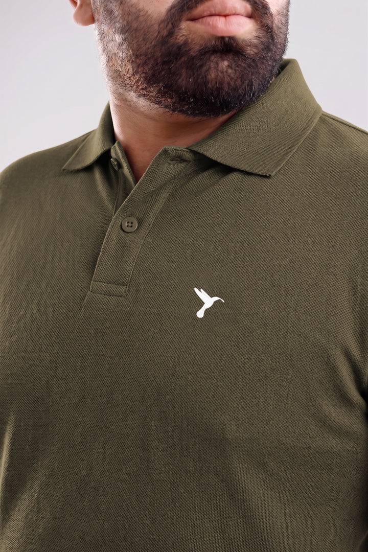 Olive Cotton Pique Embroidered Polo Shirt (Plus Size) - S25 - MP0321P