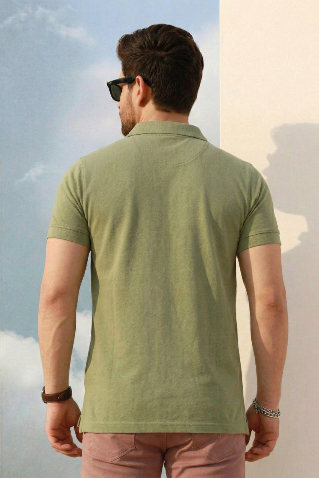 Sage Green Basic Embroidered Pique Polo - S26 - MP0566R