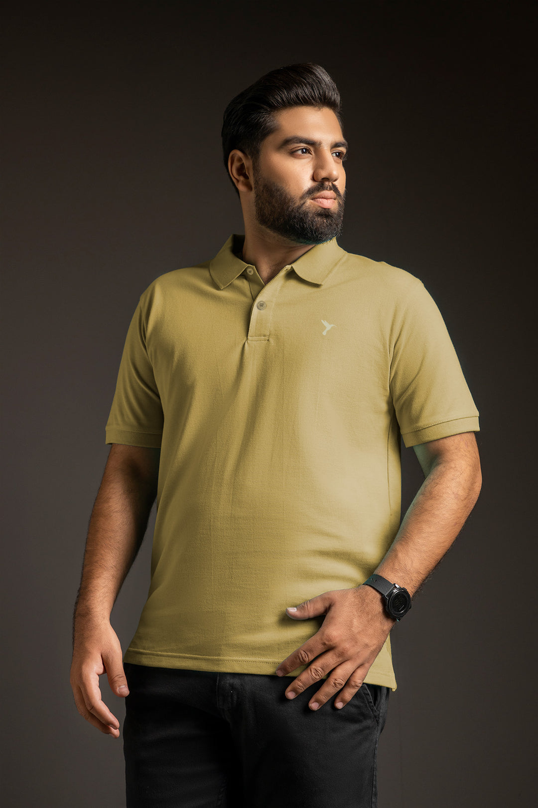 Sage Green Basic Embroidered Pique Polo (Plus Size) - S26 - MP0566P
