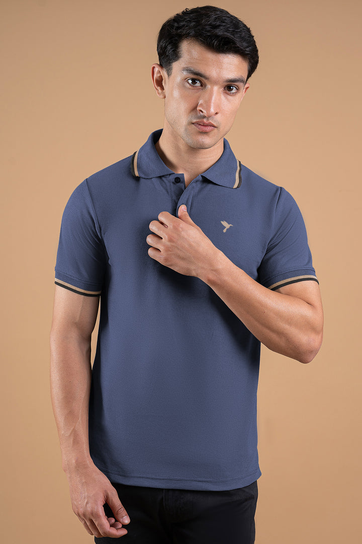 Indigo Blue Tipped Collar Polo Shirt - S26 - MP0567R