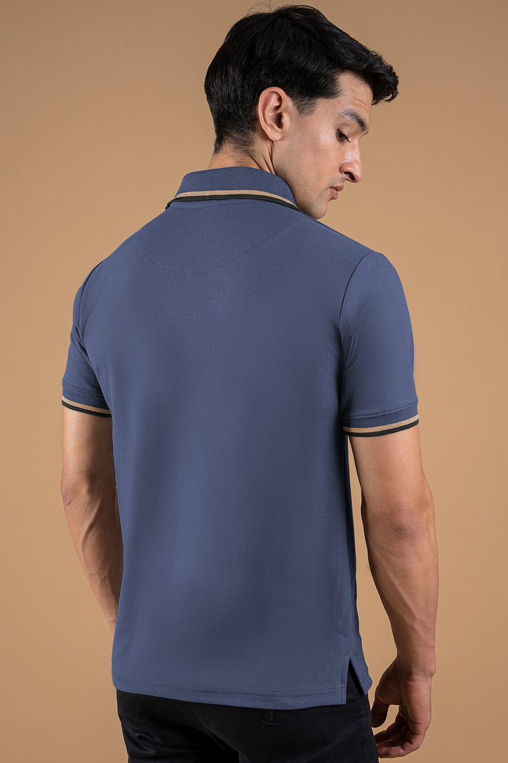 Indigo Blue Tipped Collar Polo Shirt - S26 - MP0567R