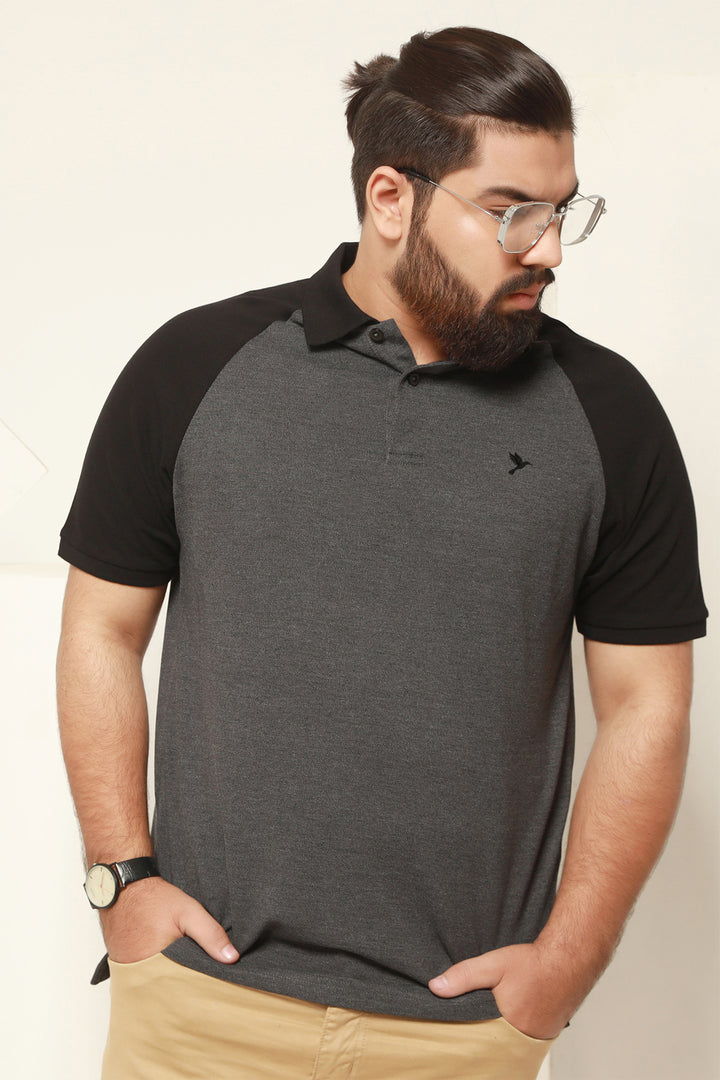 Charcoal Split Tone Raglan Pique Polo Shirt (Plus Size) - S26 - MP0568P