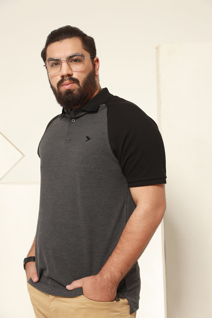 Charcoal Split Tone Raglan Pique Polo Shirt (Plus Size) - S26 - MP0568P