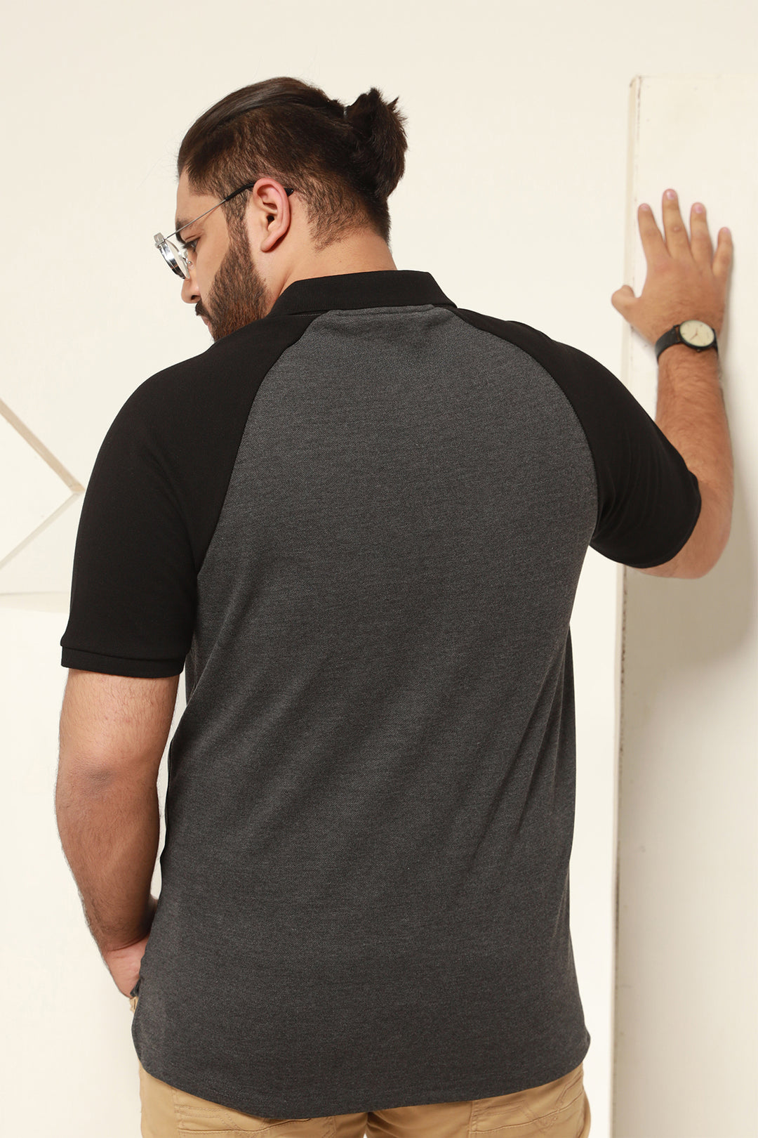 Charcoal Split Tone Raglan Pique Polo Shirt (Plus Size) - S26 - MP0568P
