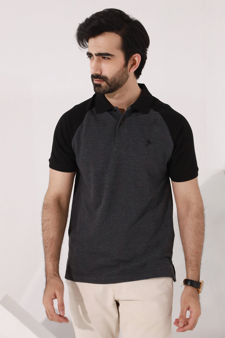Charcoal Split Tone Raglan Pique Polo Shirt - S26 - MP0568R