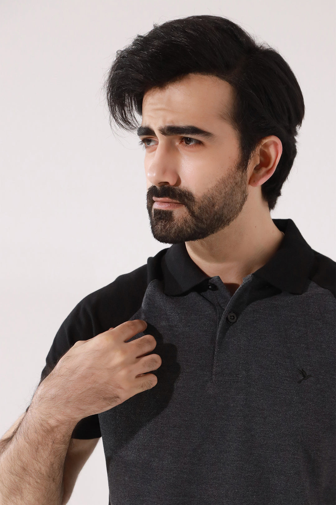 Charcoal Split Tone Raglan Pique Polo Shirt - S26 - MP0568R