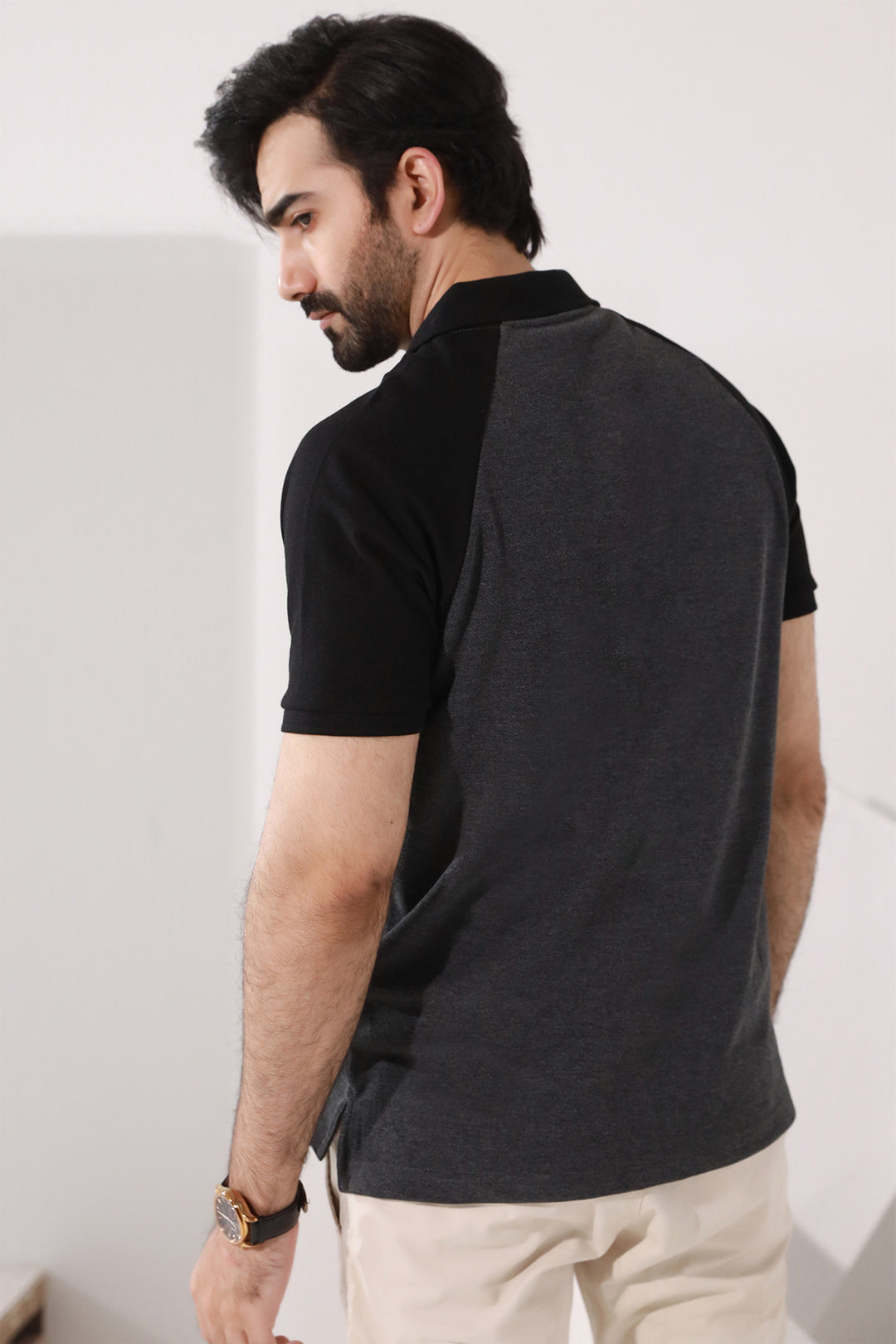 Charcoal Split Tone Raglan Pique Polo Shirt - S26 - MP0568R