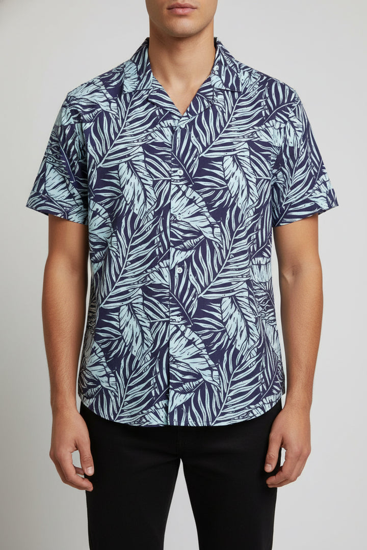 Blue Tropical Printed Resort Collar Shirt - S24 - MS0083R