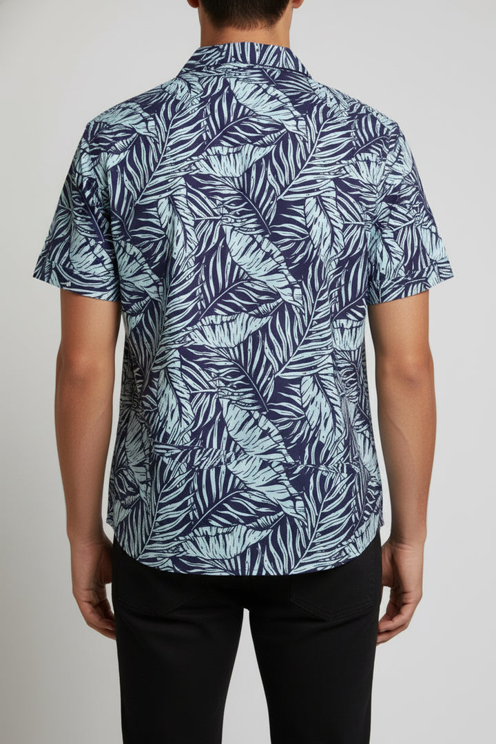 Blue Tropical Printed Resort Collar Shirt - S24 - MS0083R