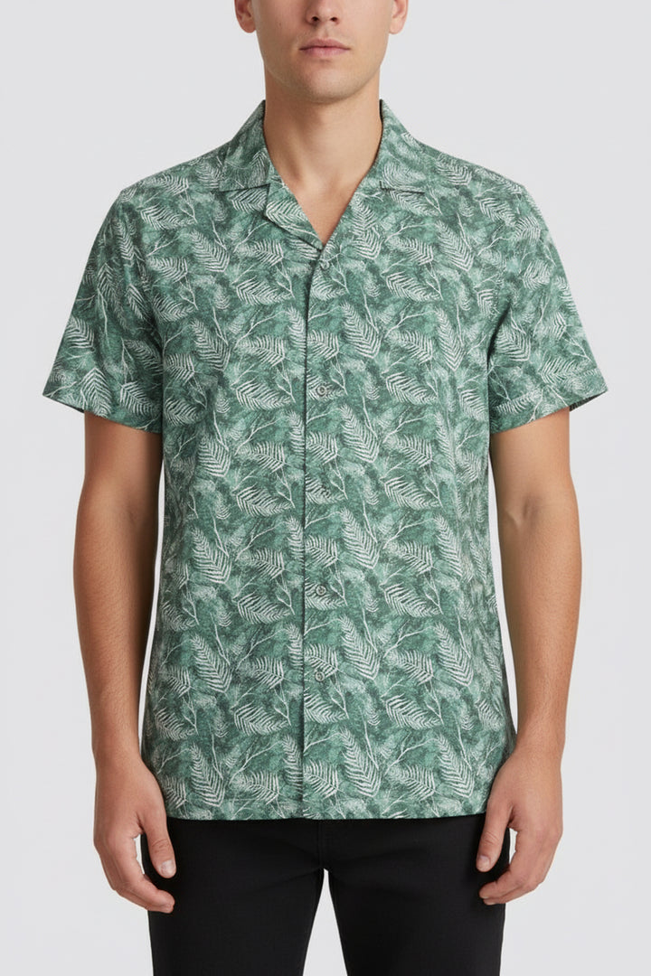 Green Self Printed Resort Collar Shirt - S24 - MS0085R