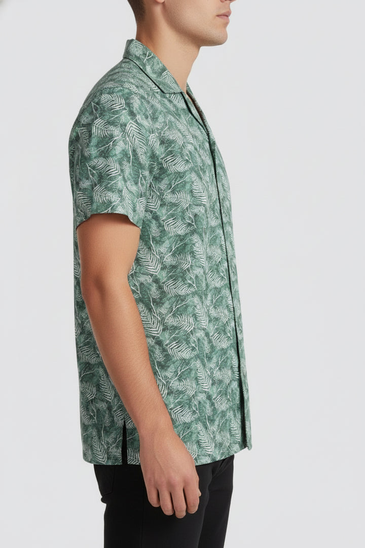 Green Self Printed Resort Collar Shirt - S24 - MS0085R