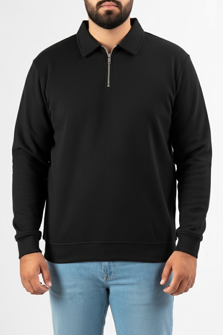 Black Terry Quarter Zip Sweatshirt - W25 - MSW103R