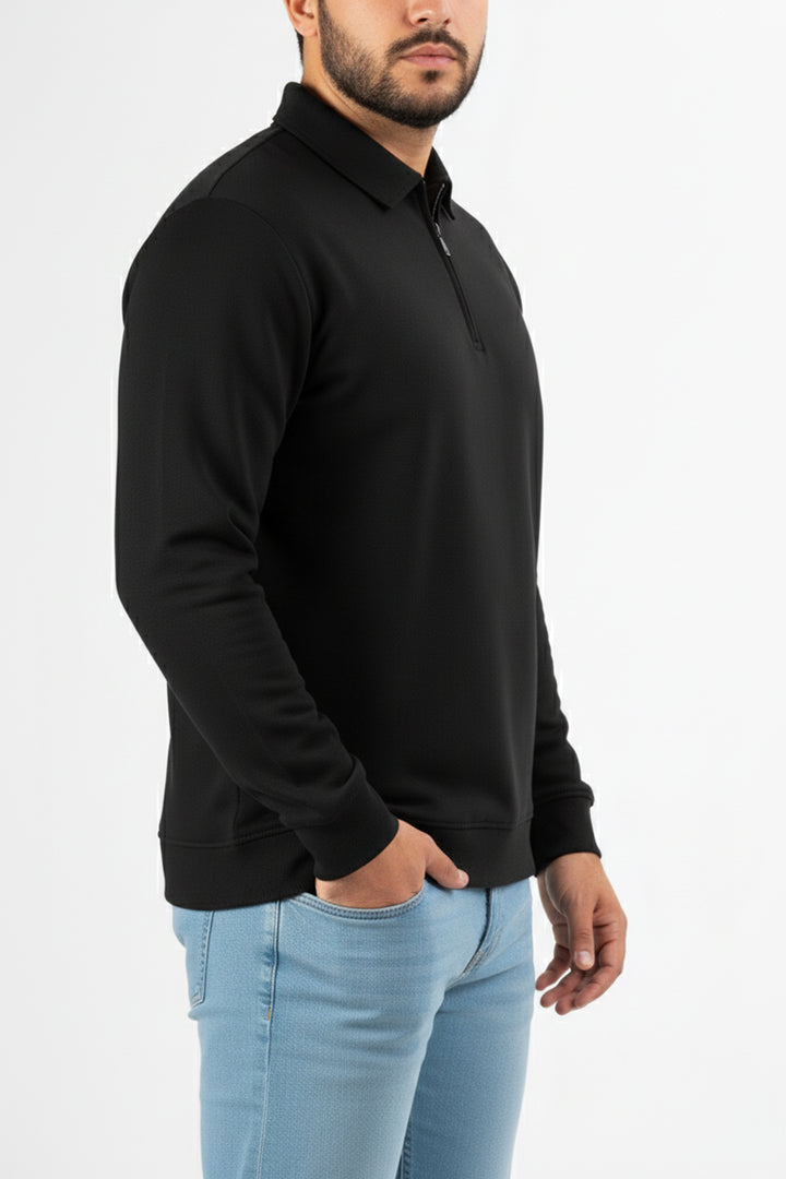 Black Terry Quarter Zip Sweatshirt - W25 - MSW103R