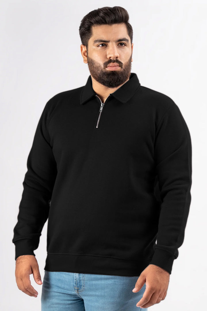 Black Terry Quarter Zip Sweatshirt (Plus Size) - W25 - MSW103P