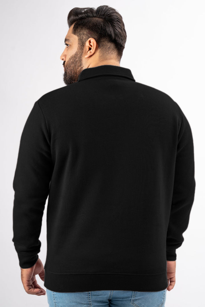 Black Terry Quarter Zip Sweatshirt (Plus Size) - W25 - MSW103P