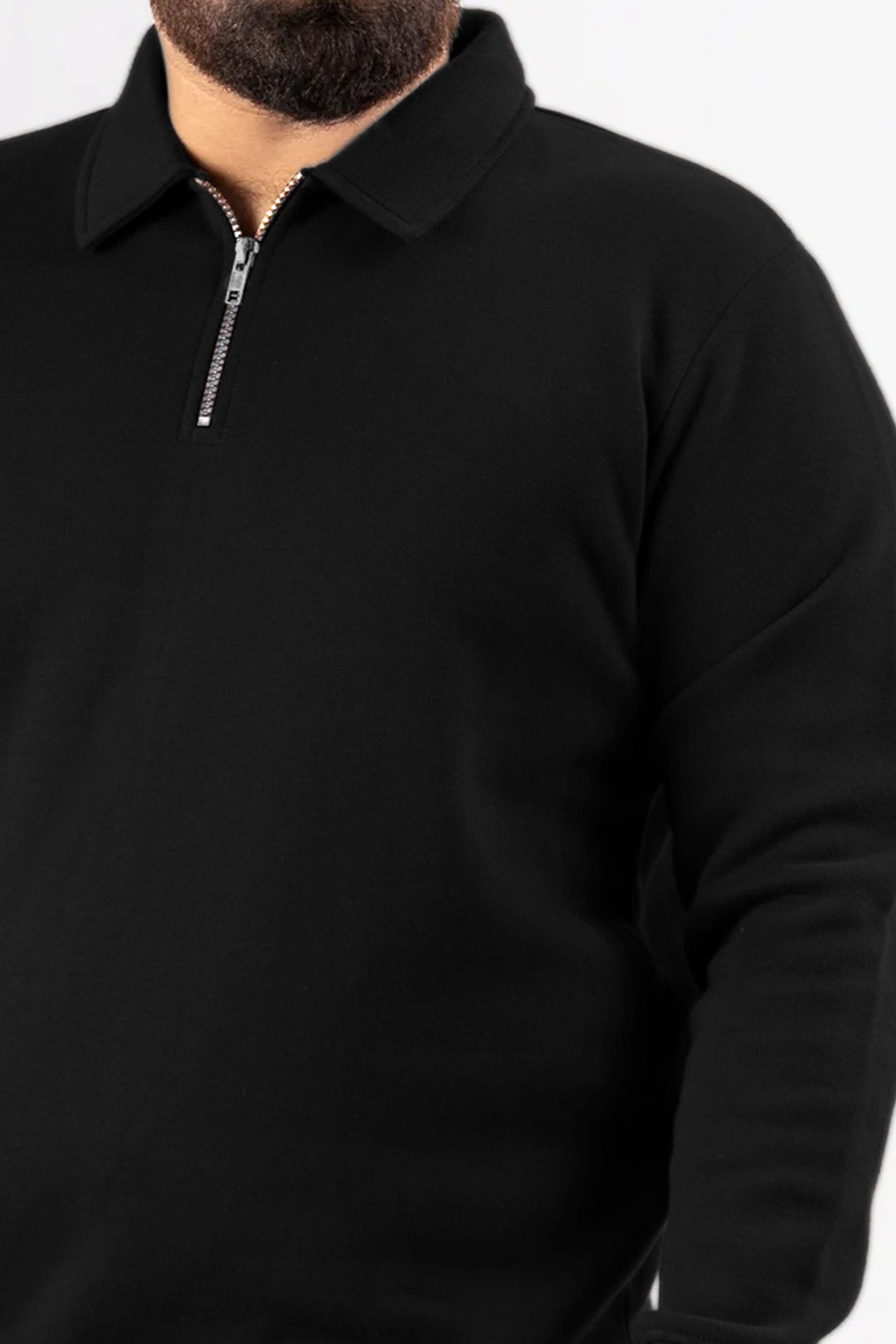 Black Terry Quarter Zip Sweatshirt (Plus Size) - W25 - MSW103P