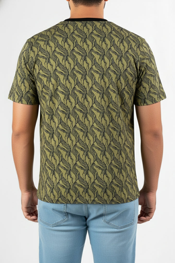 Black & Green Abstract Printed T-Shirt - S24 - MT0342R