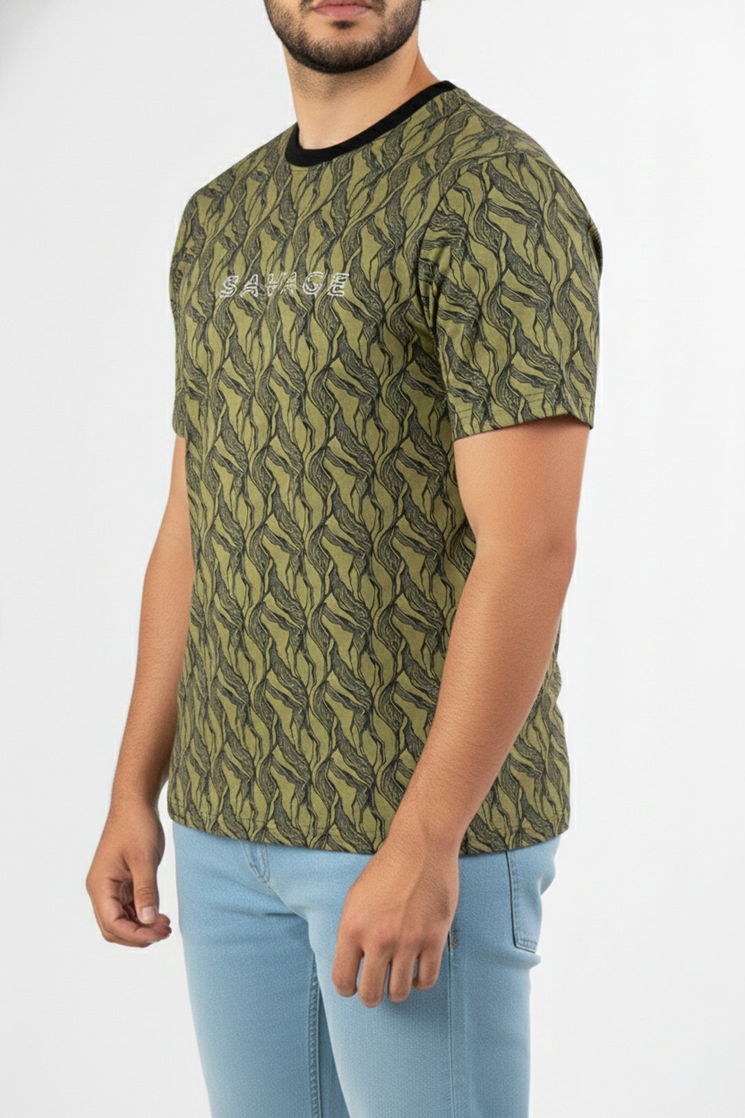 Black & Green Abstract Printed T-Shirt - S24 - MT0342R