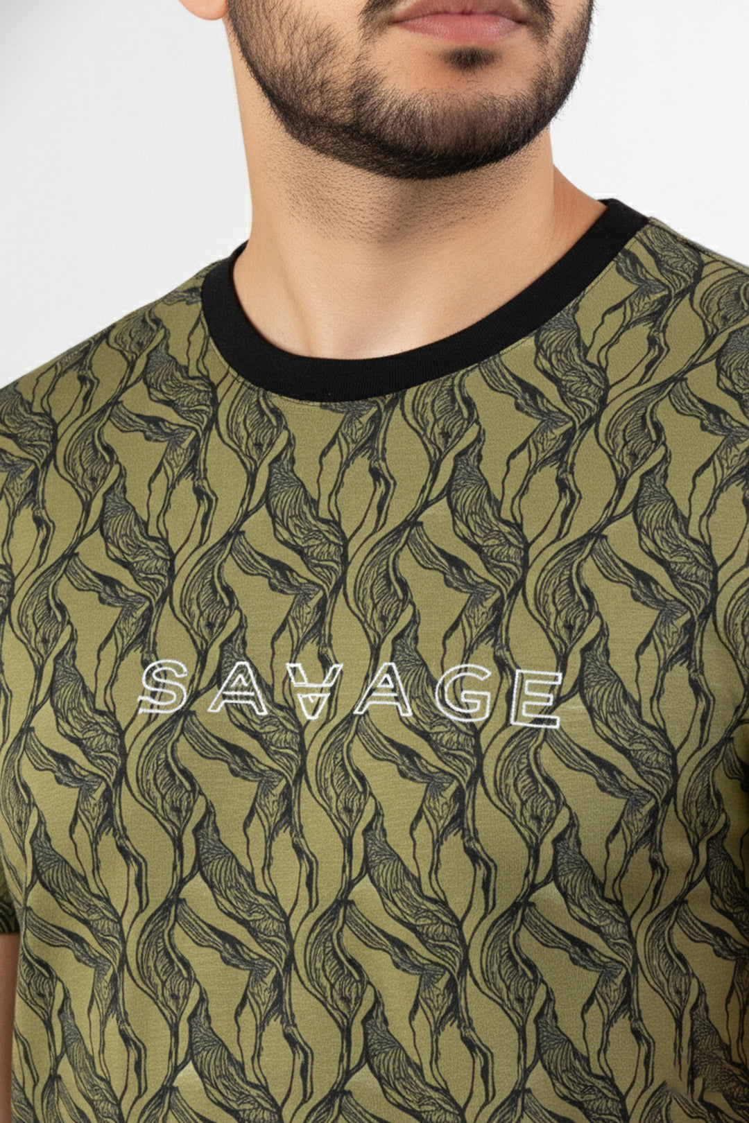 Black & Green Abstract Printed T-Shirt - S24 - MT0342R