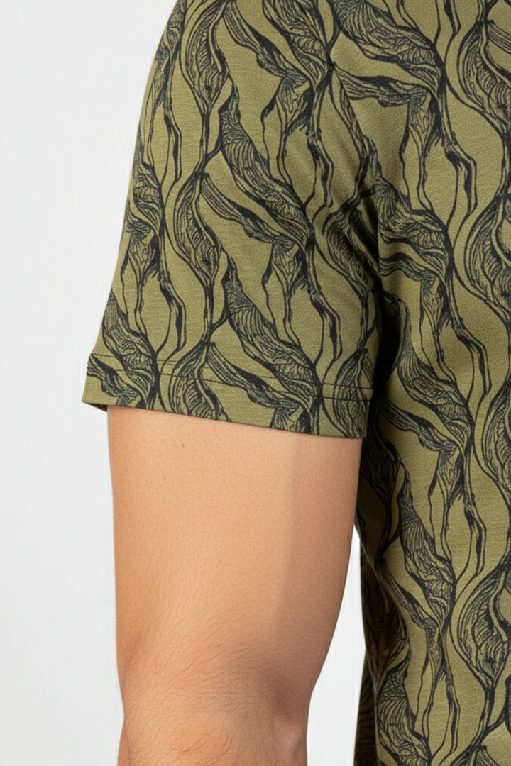 Black & Green Abstract Printed T-Shirt - S24 - MT0342R